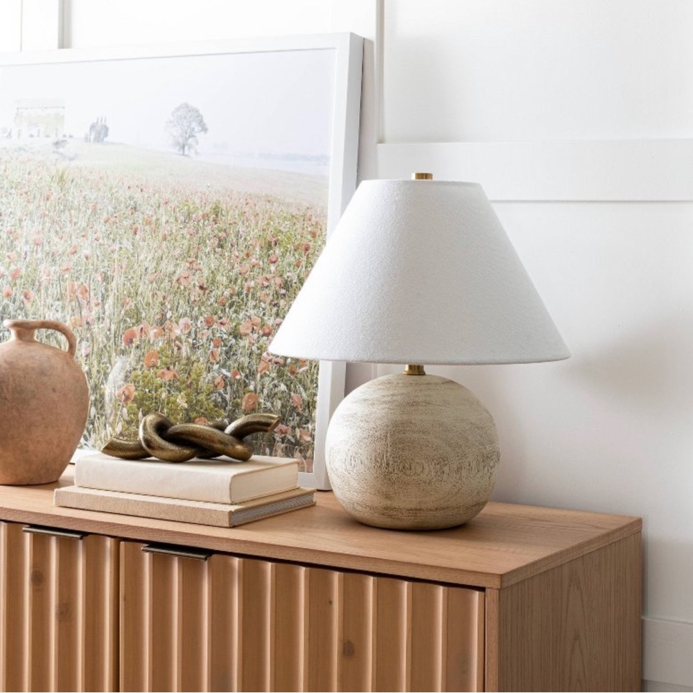 NEW IN BOX Threshold Studio McGee Medium Faux Wood Table Lamp Brown w/LED Bulb